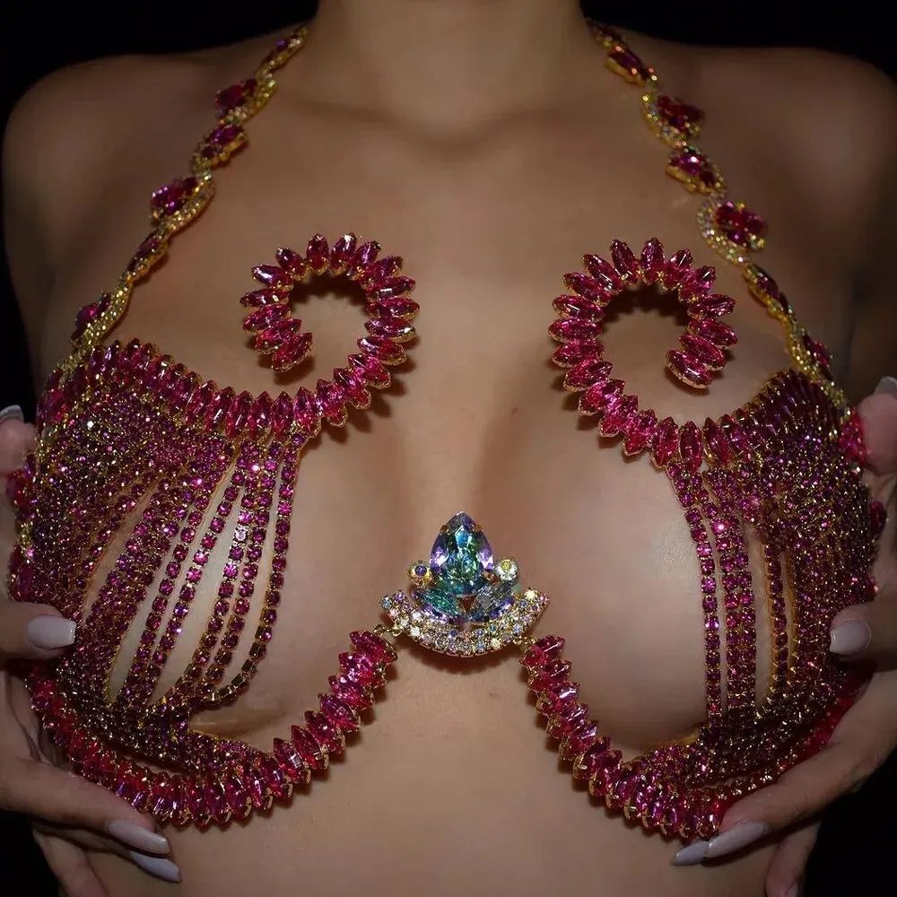 Rave Pink Crystal Chest Bracke - Body Jewelry Retainers review and price